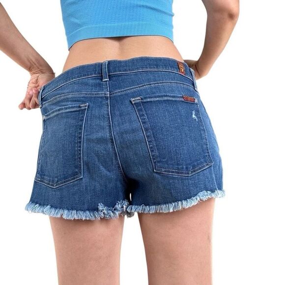 New 7 for All Mankind Blue Cut Off Jean Shorts Women Plus Size 32 Raw Hem Summer - Picture 5 of 10